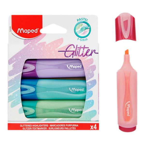 Maped - Pack of 4 Glitter Highlighters - Pastel by Maped on Schoolbooks.ie