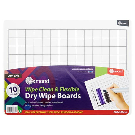 Ormond Dry Erase Boards Set Of 10 - 2cm Grid by Ormond on Schoolbooks.ie