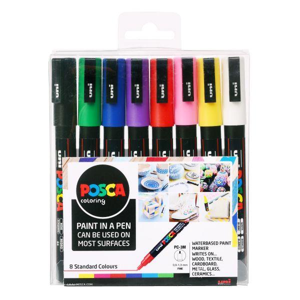 Posca PC - 3M Fine Bullet Tip - Standard Colours - Wallet of 8 by Posca on Schoolbooks.ie