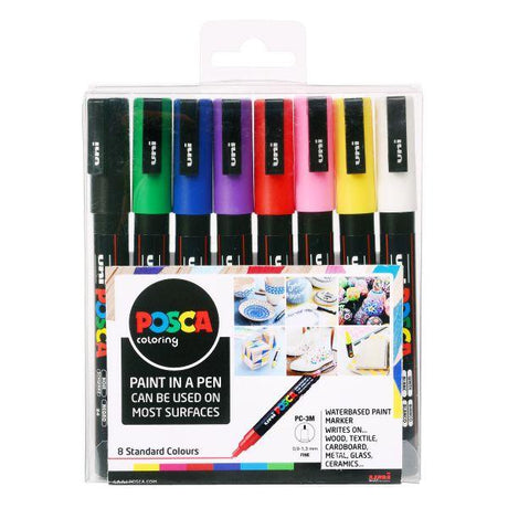 Posca PC - 3M Fine Bullet Tip - Standard Colours - Wallet of 8 by Posca on Schoolbooks.ie