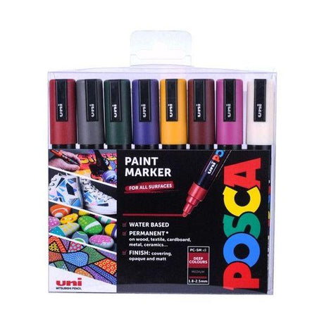 Posca PC - 5M Medium Bullet Tip - Wallet of 8 Heritage Deep Colours by Posca on Schoolbooks.ie