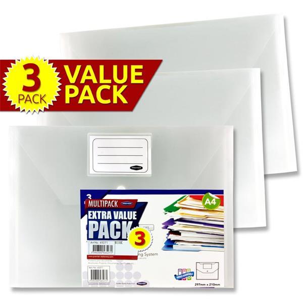 A4 Button Wallet - Pack of 3 by Premier Stationery on Schoolbooks.ie