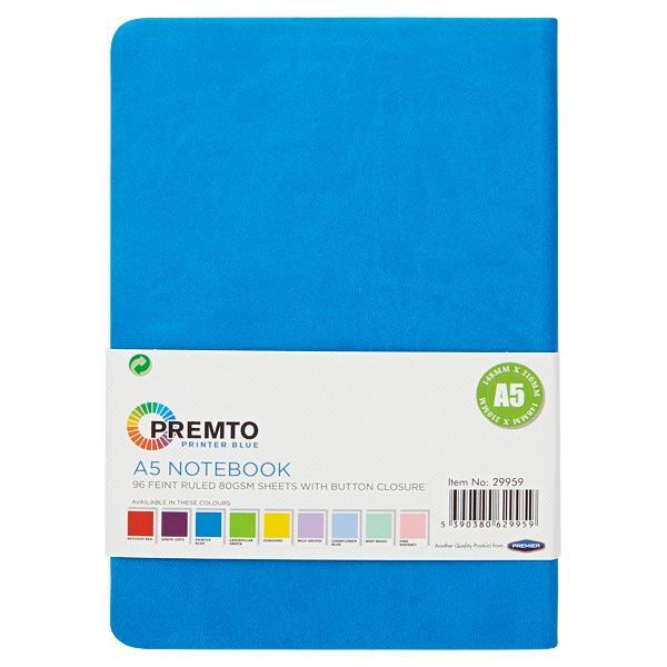 Premto - A5 192 Page Hardcover Pu Notebook With Elastic - Printer Blue by Premto on Schoolbooks.ie