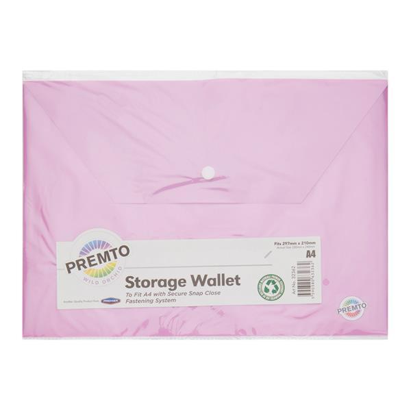 Premto Pastel A4 Button Wallet - Wild Orchid by Premto on Schoolbooks.ie