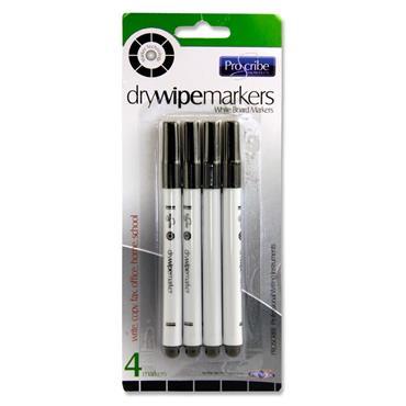 ProScribe - Whiteboard Marker Pens - Black - Pack of 4 by ProScribe on Schoolbooks.ie