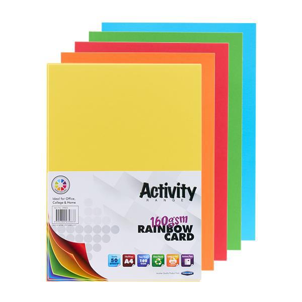 Premier Activity - Coloured Card - Rainbow - A4 - 160gsm - 50 Sheets by Premier Activity on Schoolbooks.ie