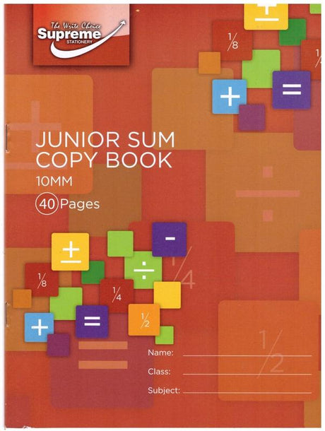Junior Sum Copy 1cm Square - 32 Page by Supreme Stationery on Schoolbooks.ie