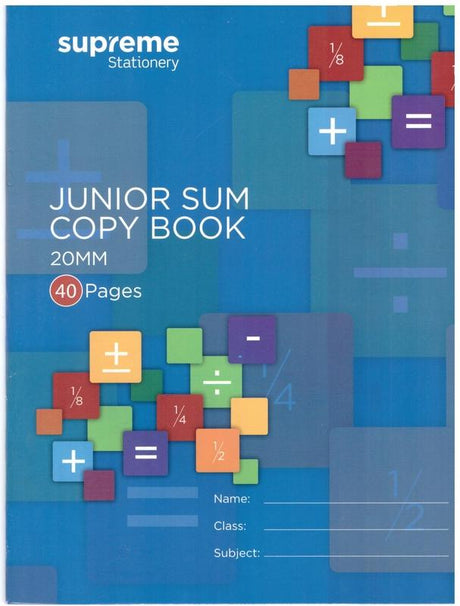 Junior Sum Copy 2cm Square - 40 Page by Supreme Stationery on Schoolbooks.ie