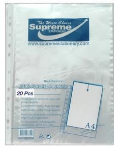 Supreme - Punched Pockets - A4 - Pack of 20 by Supreme Stationery on Schoolbooks.ie