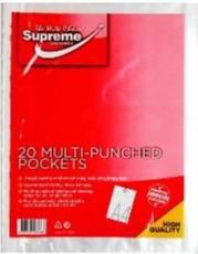 Supreme - Punched Pockets - A4 - Pack of 20 by Supreme Stationery on Schoolbooks.ie