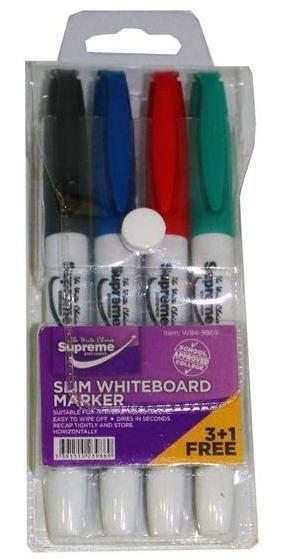 Whiteboard Markers - Slim - Pack of 4 by Supreme Stationery on Schoolbooks.ie