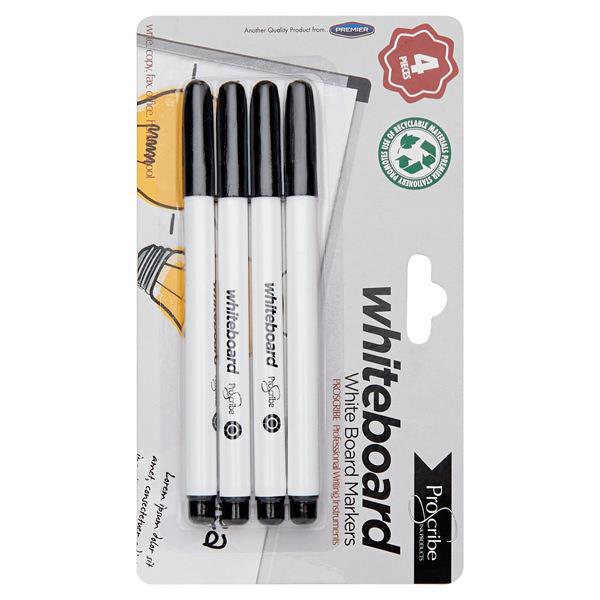 ProScribe - Whiteboard Marker Pens - Black - Pack of 4 by ProScribe on Schoolbooks.ie