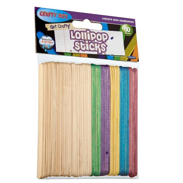 Crafty Bitz - Lollipop Sticks - Assorted Colours - Pack of 50 by Crafty Bitz on Schoolbooks.ie