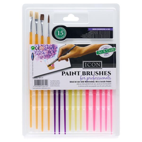 Icon Pack of 15 Assorted Sized Paint Brushes by Icon on Schoolbooks.ie