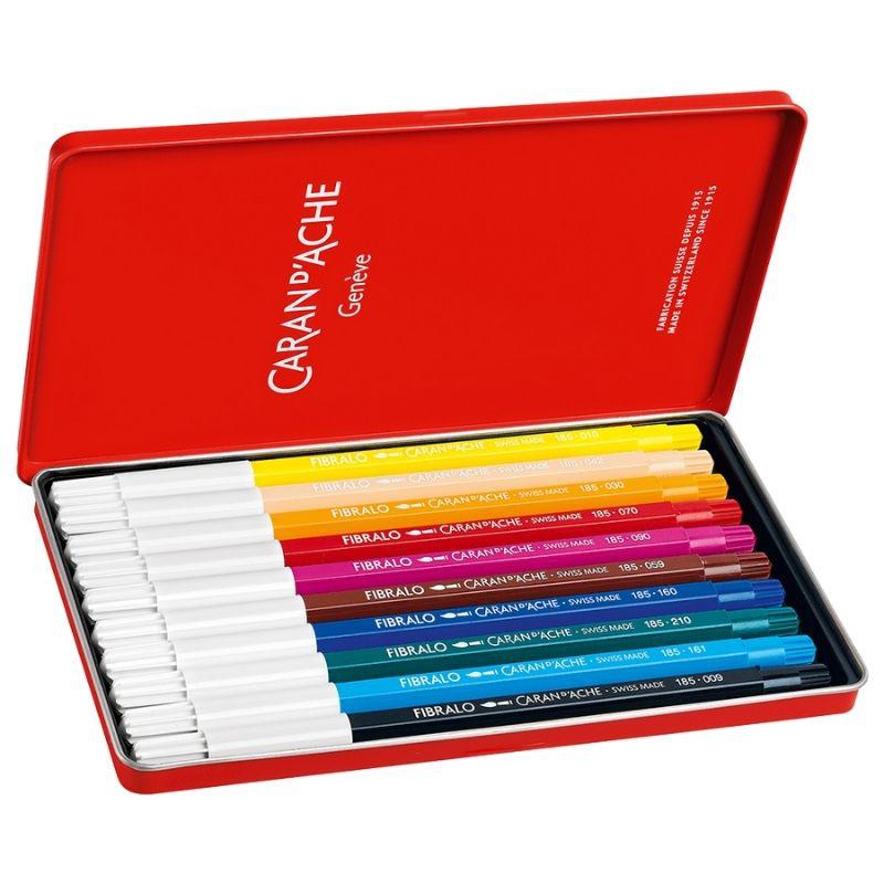 Caran d'Ache - Fibralo - Metal Tin with 10 Assorted Colours by Caran d'Ache on Schoolbooks.ie