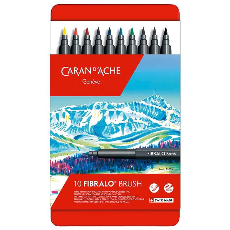 Caran d'Ache - Fibralo Brush Pens - Metal Tin with 10 Assorted Colours by Caran d'Ache on Schoolbooks.ie