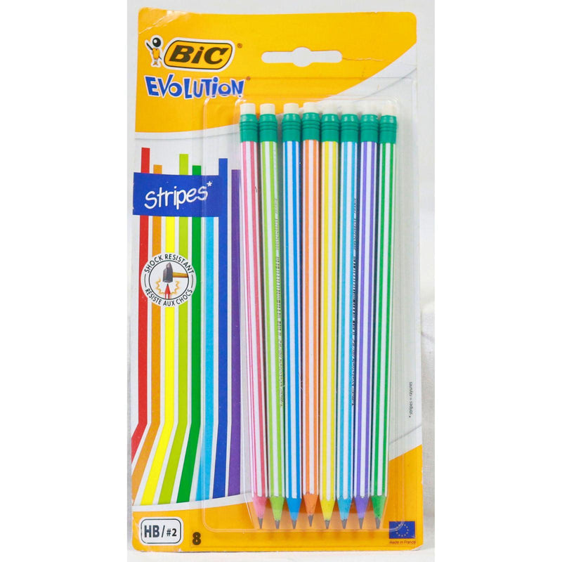 BIC - Card 8 Asst Evolution Pencils & Erasers HB - Stripes by BIC on Schoolbooks.ie