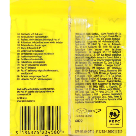 Post-it - Notes - Canary Yellow - 76mm x 76mm - 100 sheets - Pack of 2 by Post-it on Schoolbooks.ie