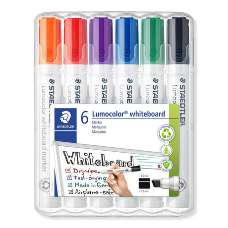 Staedtler - Lumocolor Whiteboard Marker - Chisel Tip - Box of 6 - Assorted Colours by Staedtler on Schoolbooks.ie