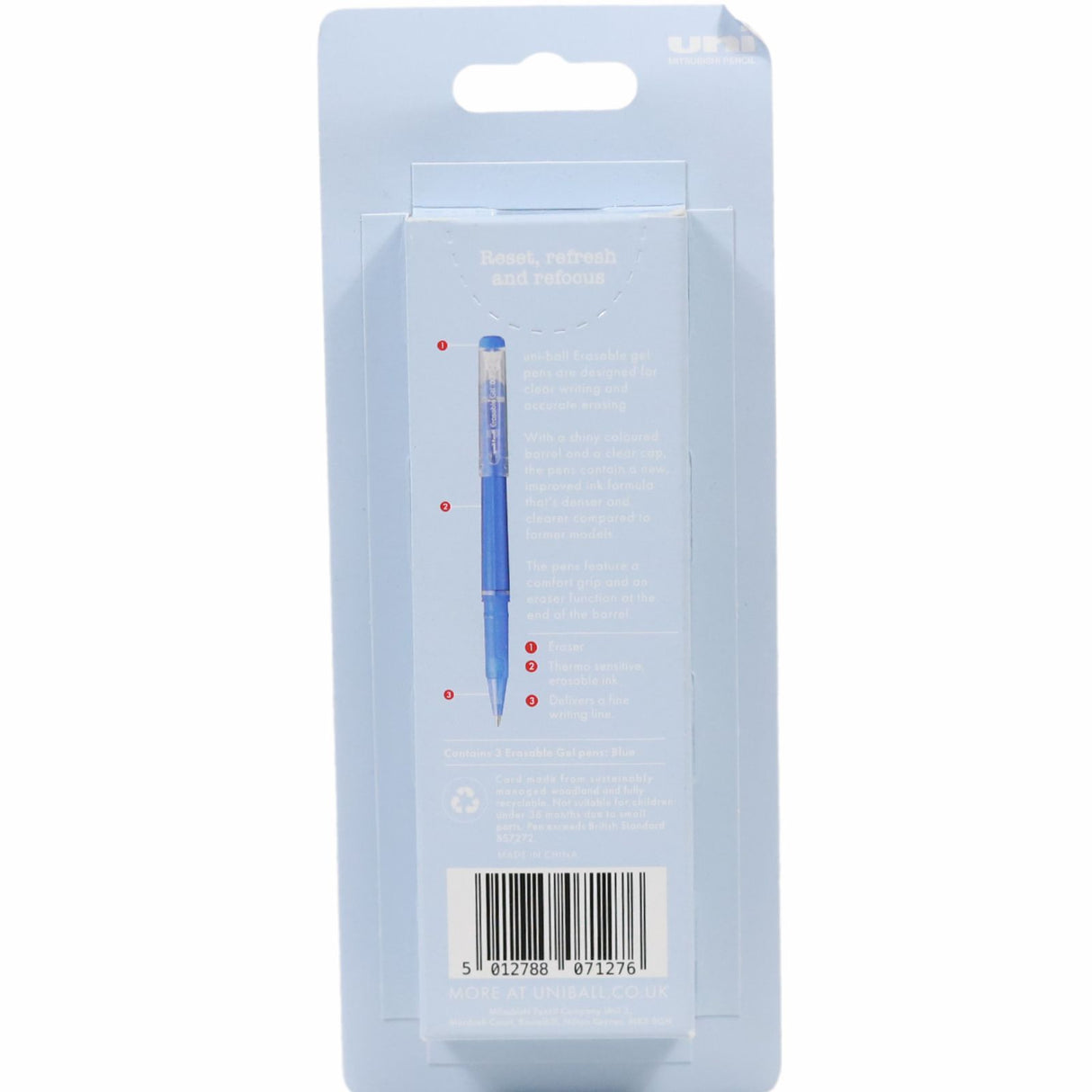 Uni-Ball - Erasable Capped Pack of 3 - Blue by Uni-Ball on Schoolbooks.ie