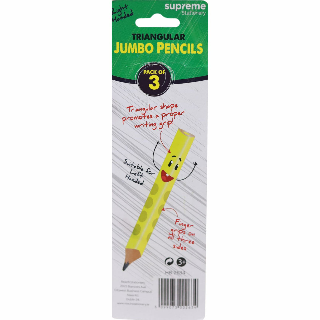 ■ Jumbo Triangular HB Pencil Right Hand 3 pack by Supreme Stationery on Schoolbooks.ie