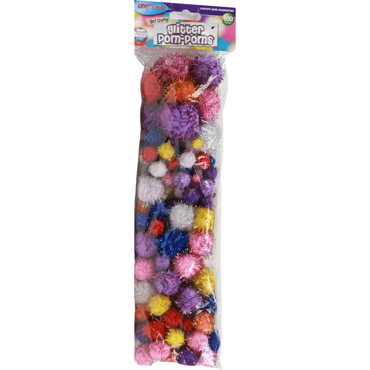 Crafty Bitz - 100 Assorted Sizes Pom Poms - Glitter by Crafty Bitz on Schoolbooks.ie