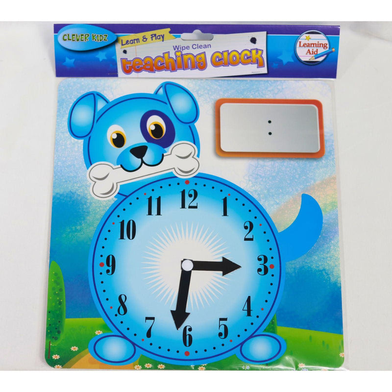 Clever Kidz Wipe-clean 25.5x26.5cm Teaching Clock - Dog by Clever Kidz on Schoolbooks.ie