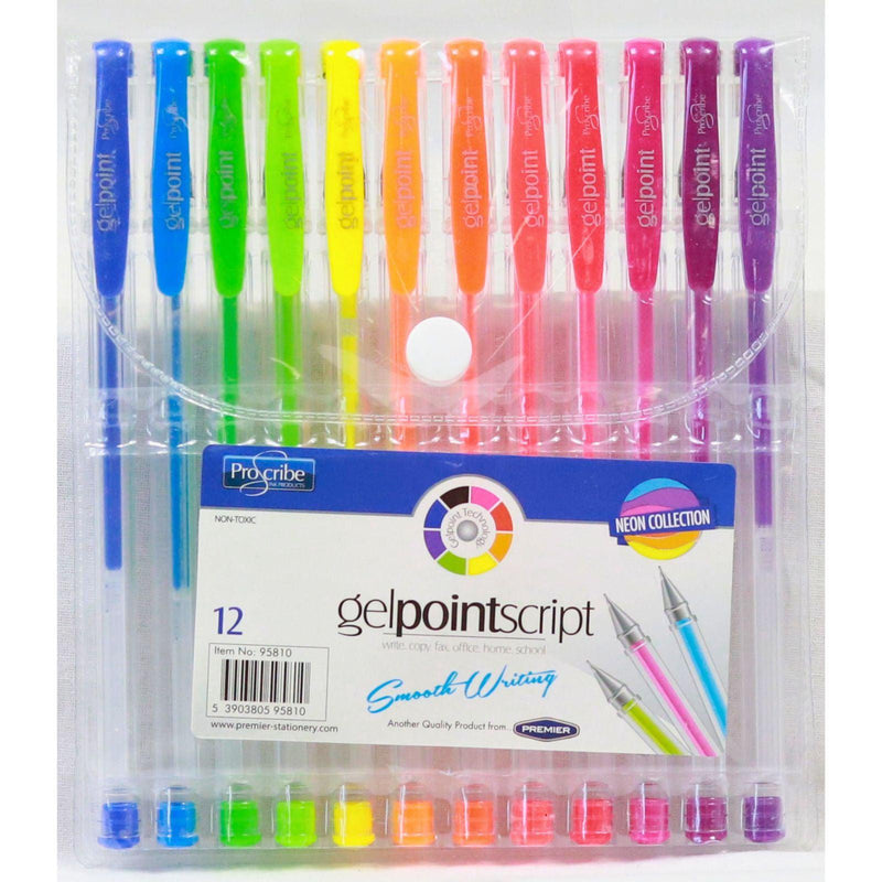 Proscribe Packet of 12 Gelpoint Script Gel Pens - Neon Collection by ProScribe on Schoolbooks.ie