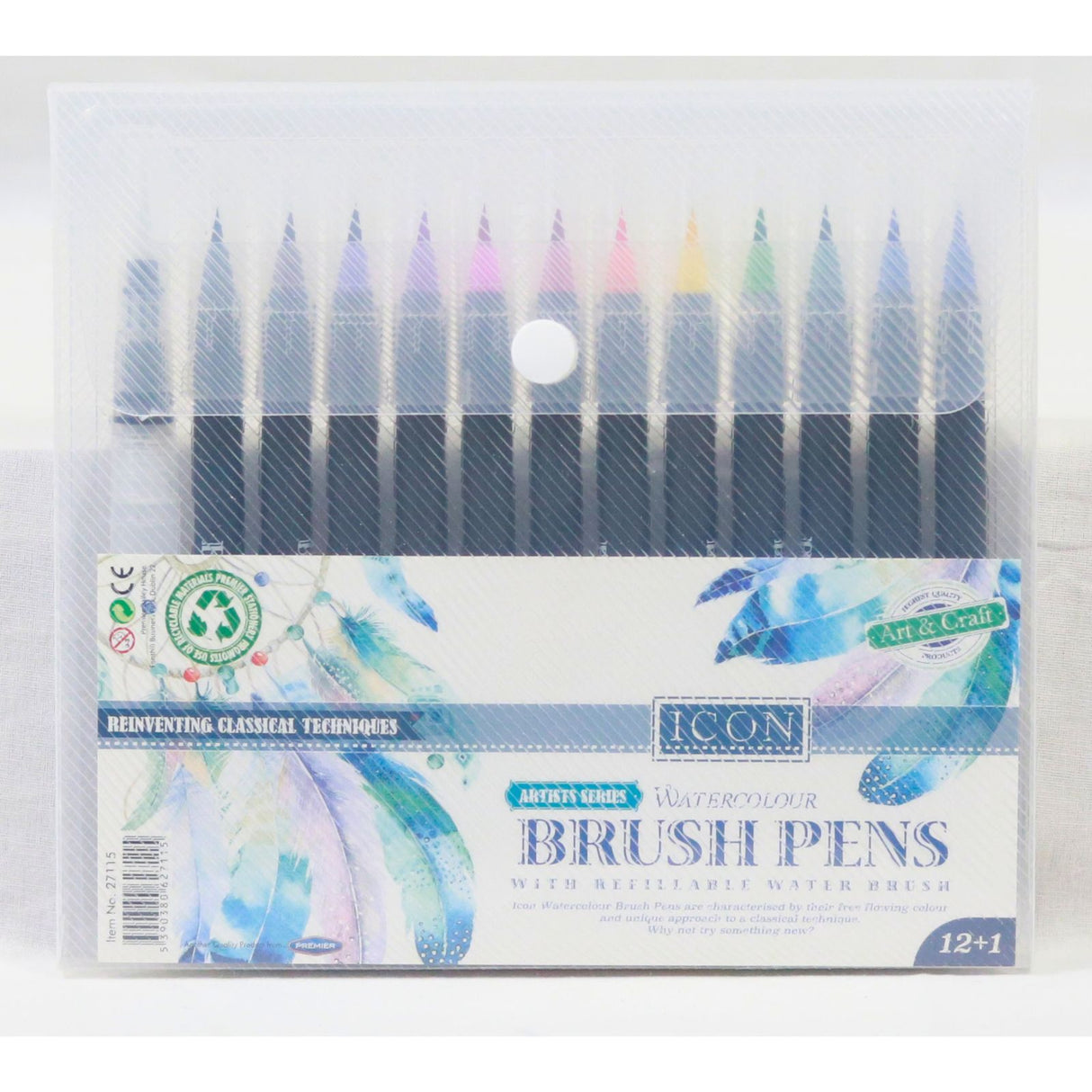 Icon - 12 Watercolour Brush Pens With Water Brush by Icon on Schoolbooks.ie