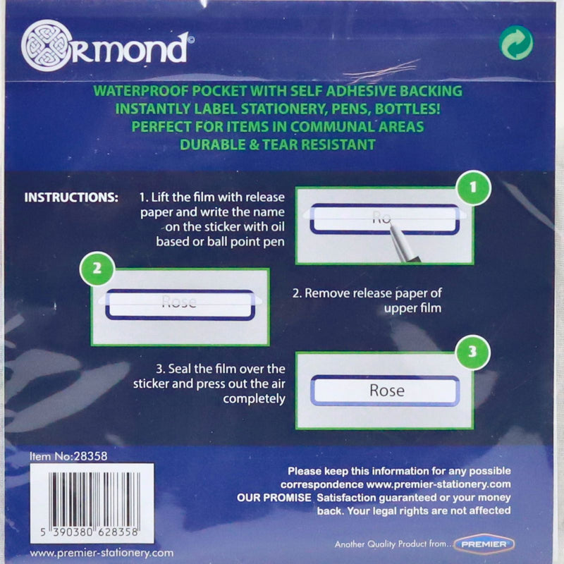 Ormond - Pack of 24 (70x15mm) Waterproof Self Adhesive Sealable Labels by Ormond on Schoolbooks.ie