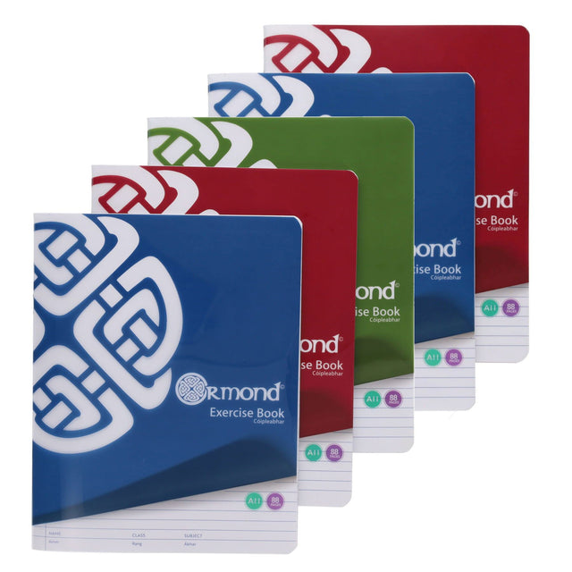 Ormond - Exercise Copy Books - Bright - Durable Cover - A11 - 88 Page - Pack of 5 by Ormond on Schoolbooks.ie