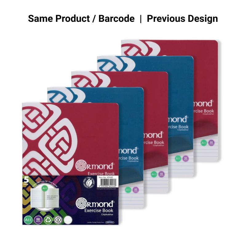 Ormond - Exercise Copy Books - Bright - Durable Cover - A11 - 88 Page - Pack of 5 by Ormond on Schoolbooks.ie