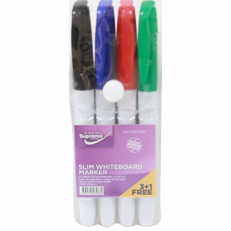 Whiteboard Markers - Slim - Pack of 4 by Supreme Stationery on Schoolbooks.ie