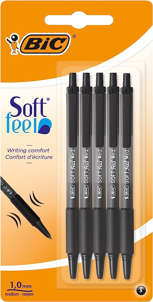 BIC - Soft Feel Click Pen - Pack of 5 - Black by BIC on Schoolbooks.ie