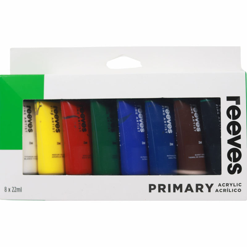 Reeves Acrylic Set 8 x 22ml - Primary Colours by Reeves on Schoolbooks.ie