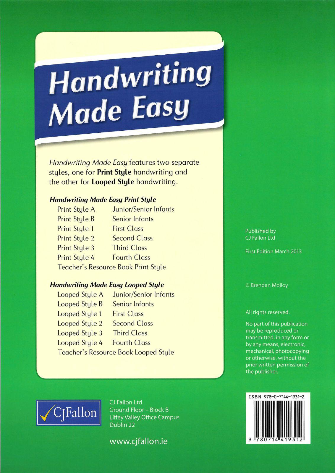 Handwriting Made Easy - Print Style A by CJ Fallon on Schoolbooks.ie