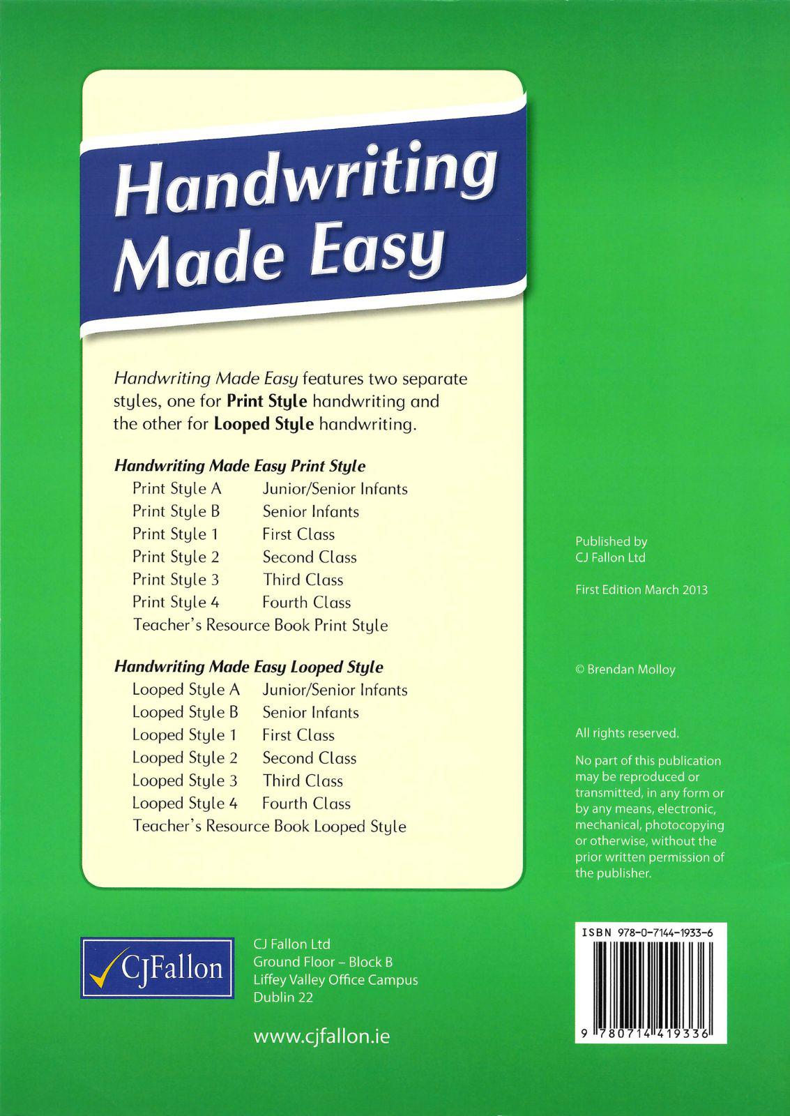 Handwriting Made Easy - Print Style 1 by CJ Fallon on Schoolbooks.ie