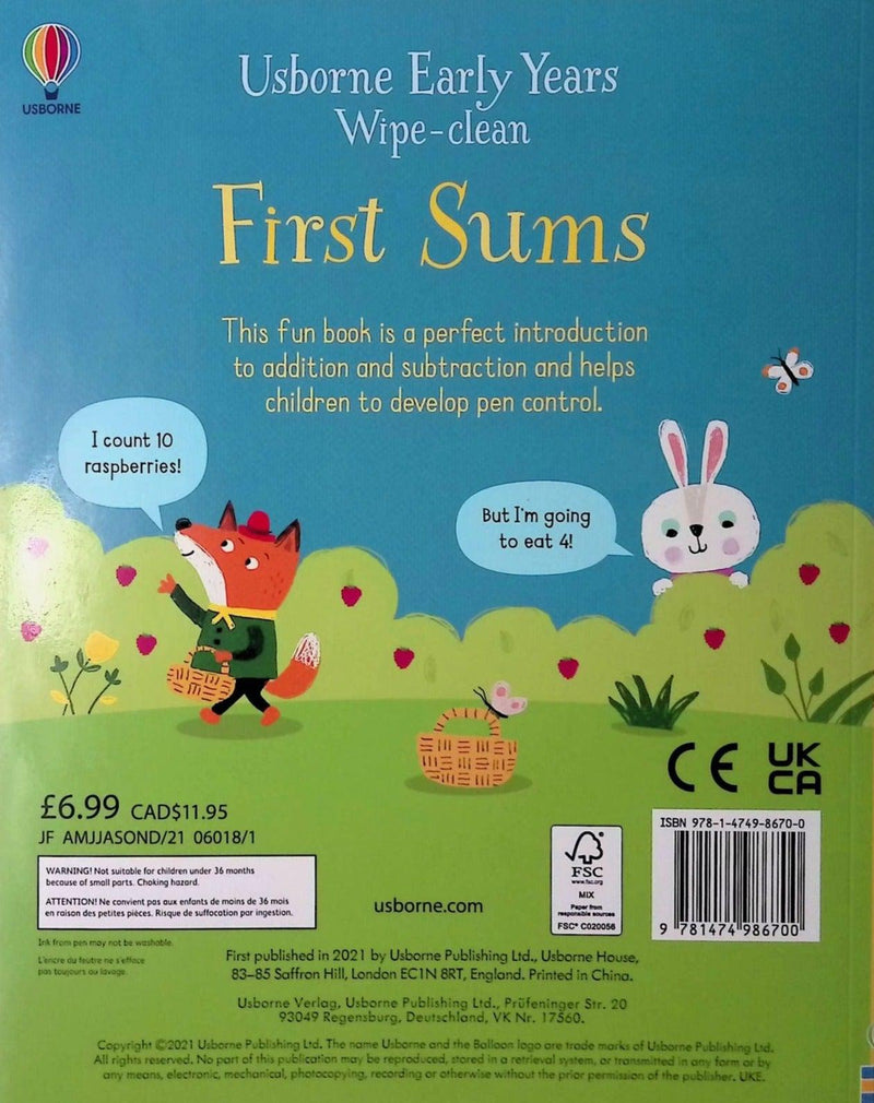 Usborne Early Years - First Sums - Wipe-Clean by Usborne Publishing Ltd on Schoolbooks.ie