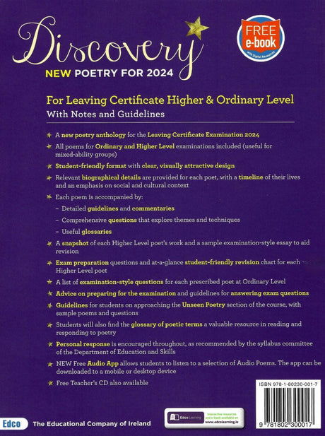 ■ Discovery - New Poetry for 2024 - Higher & Ordinary Level - Textbook and Student Portfolio - Set - Old Edition by Edco on Schoolbooks.ie