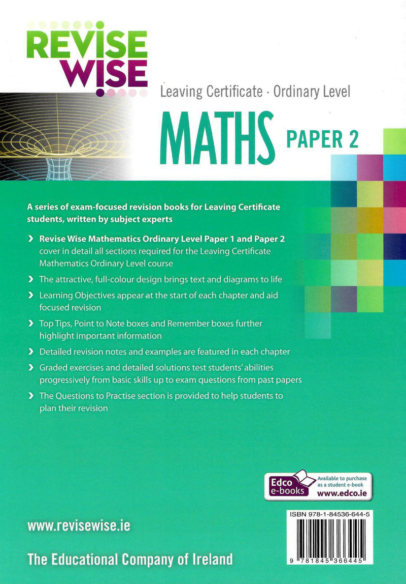 Revise Wise - Leaving Cert - Maths - Ordinary Level Paper 2 by Edco on Schoolbooks.ie