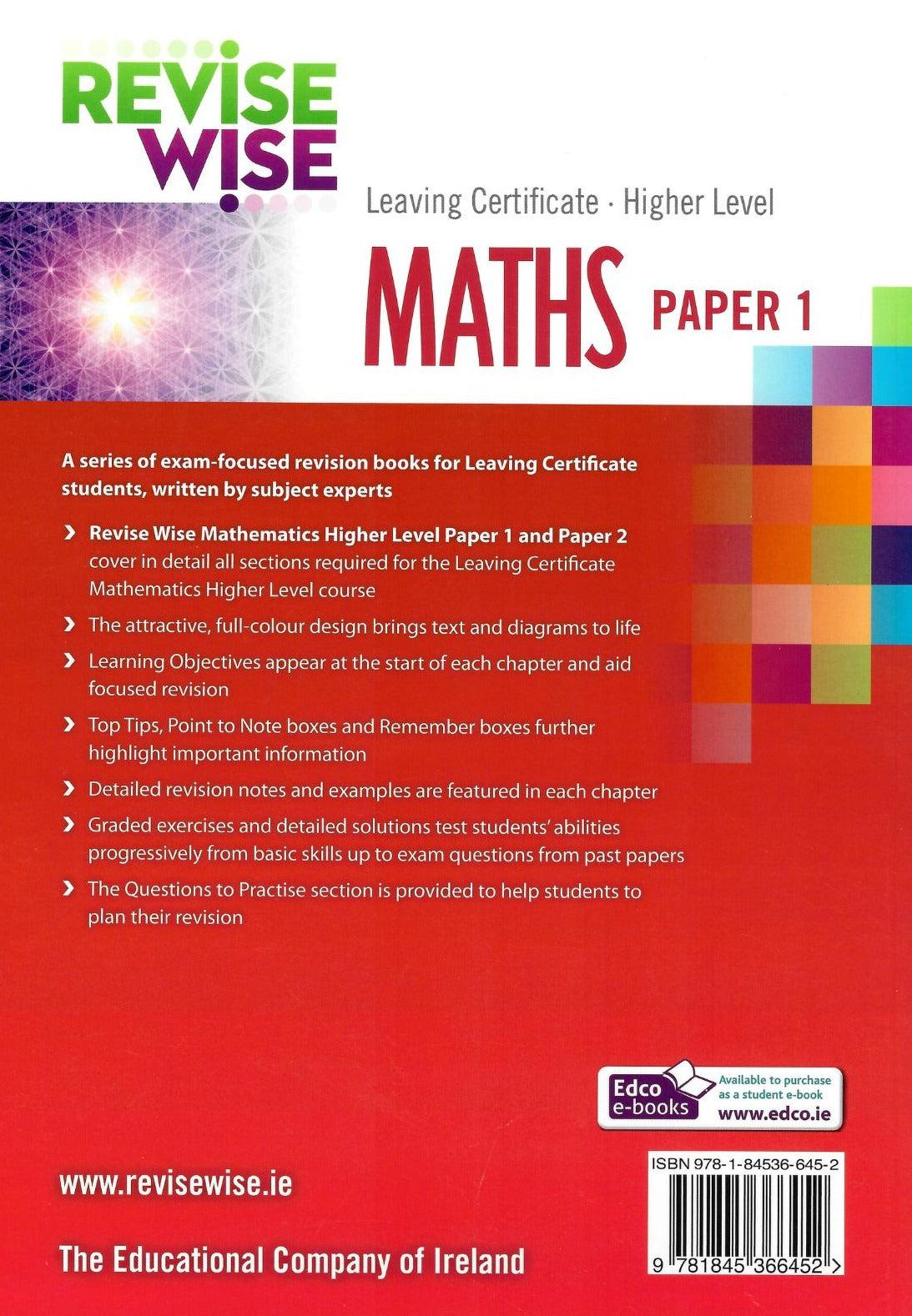 Revise Wise - Leaving Cert - Maths - Higher Level Paper 1 by Edco on Schoolbooks.ie