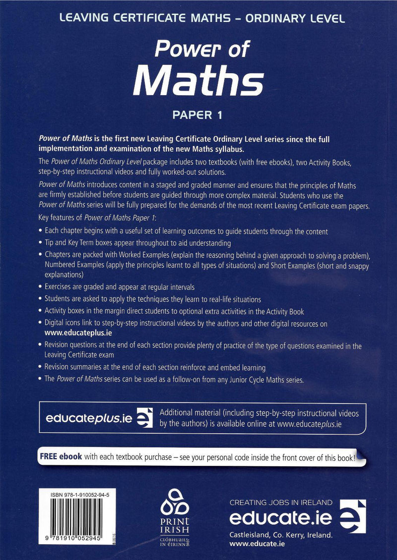 Power of Maths - Leaving Cert - Paper 1 - Ordinary Level - Textbook Only by Educate.ie on Schoolbooks.ie