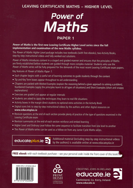 Power of Maths - Leaving Cert - Paper 1 - Higher Level - Textbook Only by Educate.ie on Schoolbooks.ie