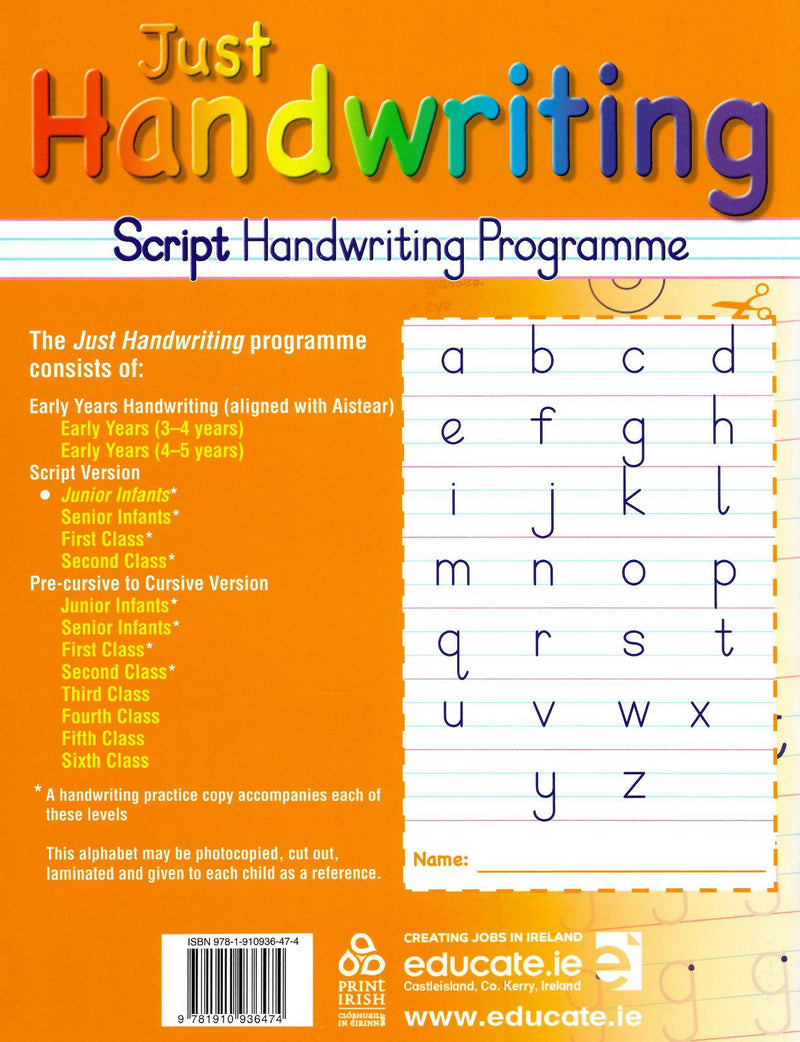 Just Handwriting - Junior Infants - Script Style by Educate.ie on Schoolbooks.ie