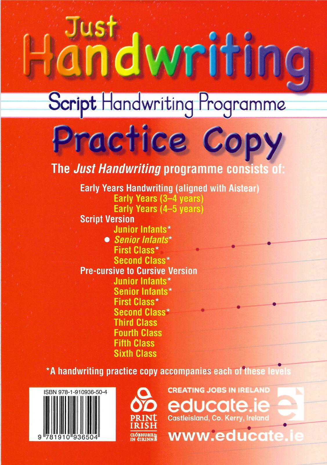 Just Handwriting - Senior Infants - Script Style by Educate.ie on Schoolbooks.ie