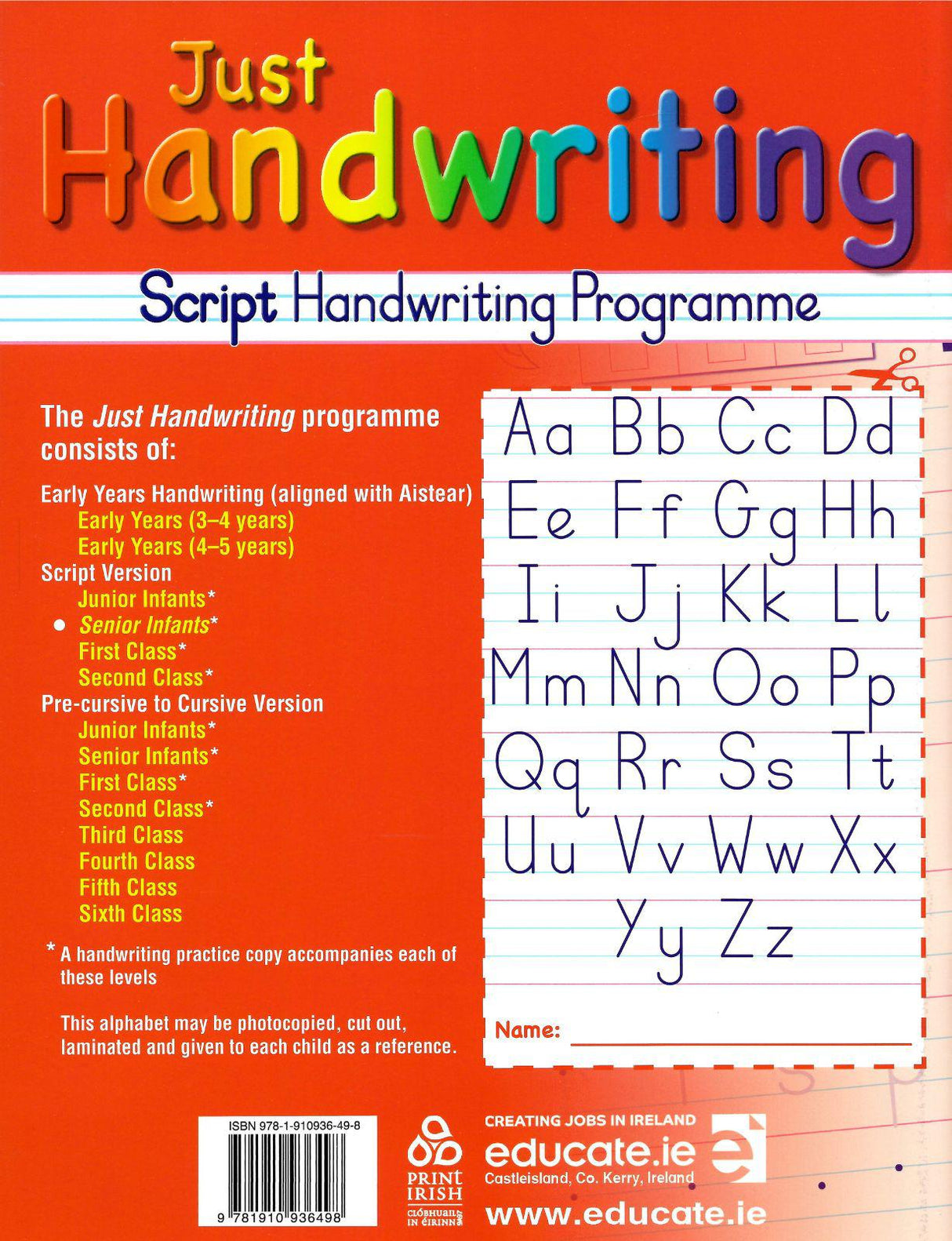 Just Handwriting - Senior Infants - Script Style by Educate.ie on Schoolbooks.ie