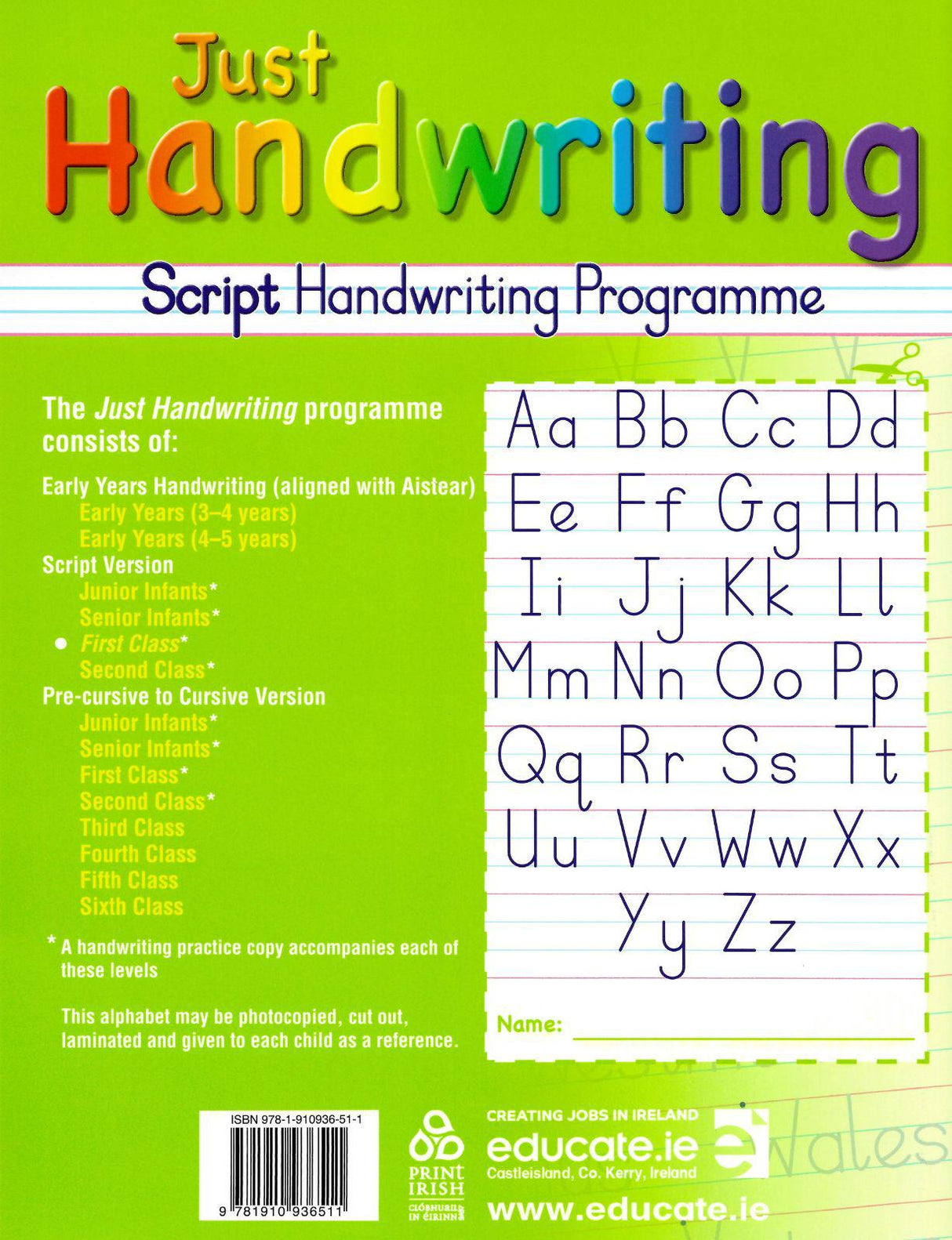 Just Handwriting - 1st Class - Script Style by Educate.ie on Schoolbooks.ie