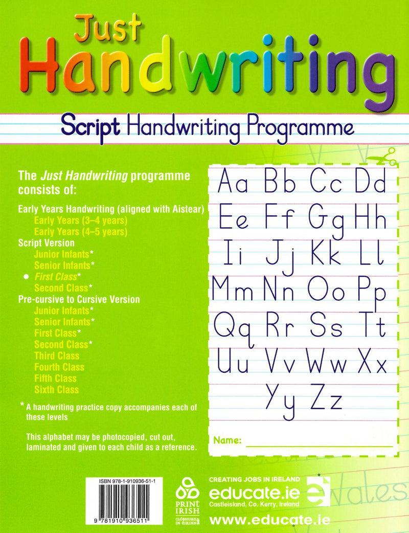 Just Handwriting - 1st Class - Script Style by Educate.ie on Schoolbooks.ie