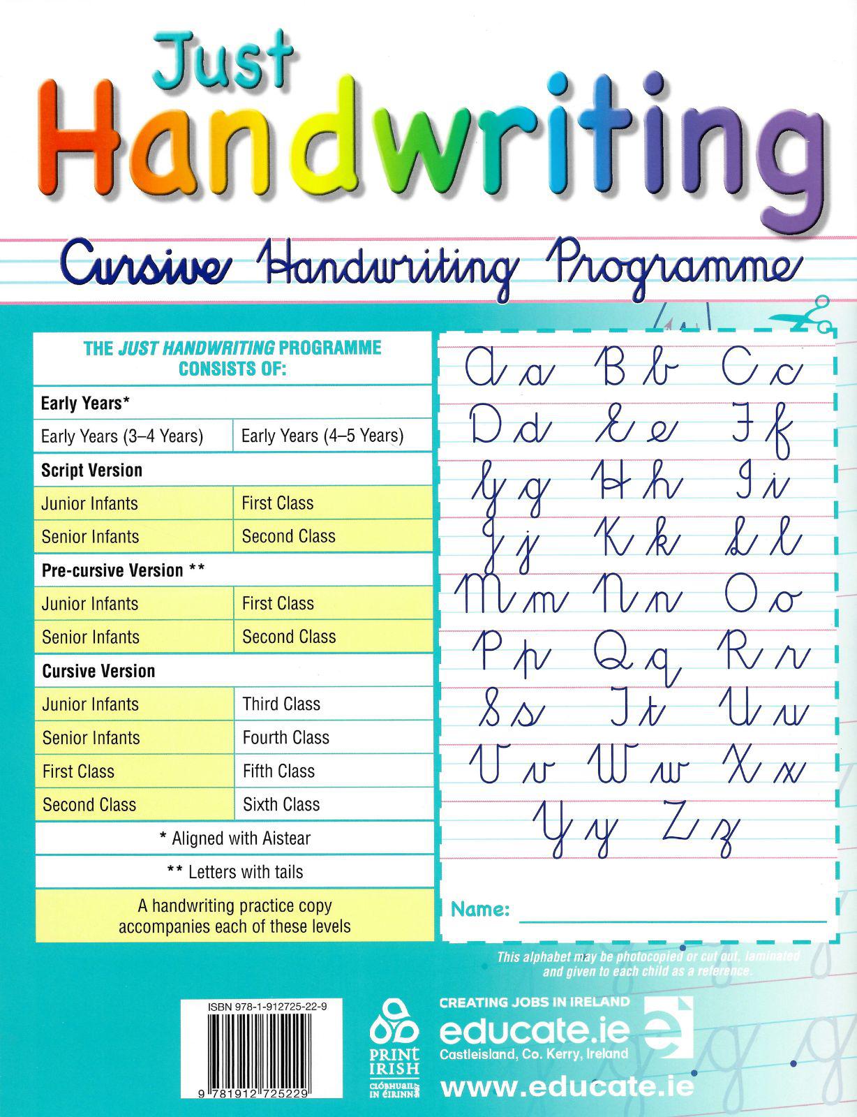 Just Handwriting - Junior Infants - Cursive + Practice Copy ...