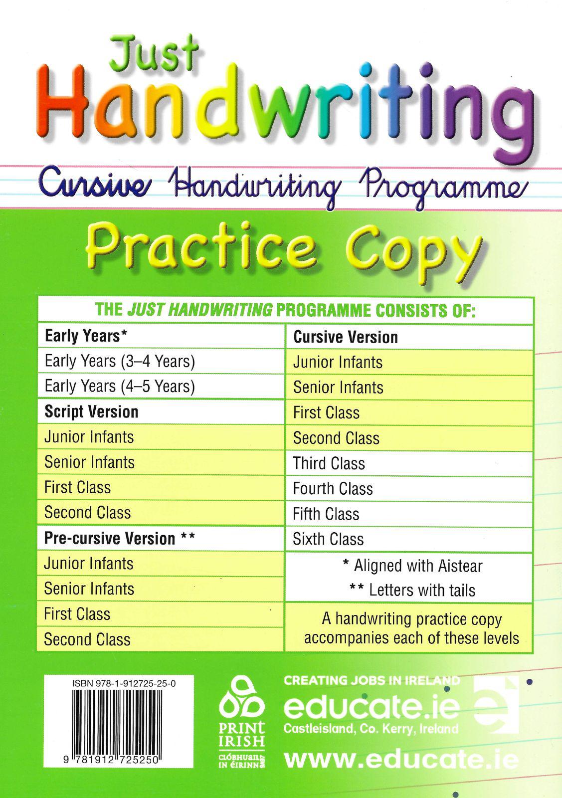 Just Handwriting - Senior Infants - Cursive + Practice Copy by Educate.ie on Schoolbooks.ie